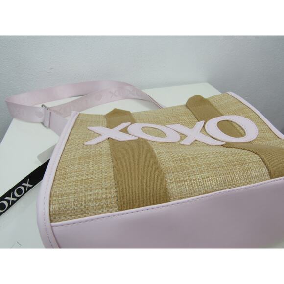 NWT XOXO Woven Straw Tote Bag Removeable Crossbody Strap Baby Pink Purse - Picture 2 of 10